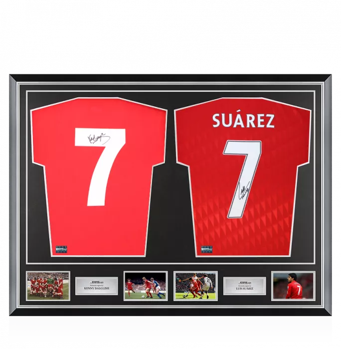 icons Kenny Dalglish & Luis Suarez Signed Liverpool Shirts In Classic Dual Frame