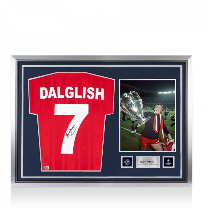 icons Kenny Dalglish Official UEFA Champions League Back Signed and Hero Framed Liverpool FC 1986 Home Shirt