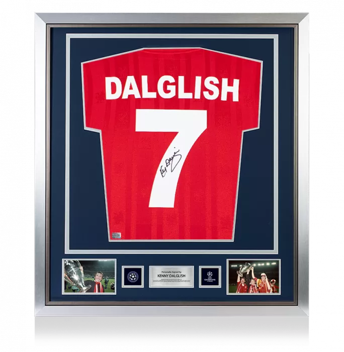 icons Kenny Dalglish Official UEFA Champions League Back Signed and Framed Liverpool FC 1986 Home Shirt