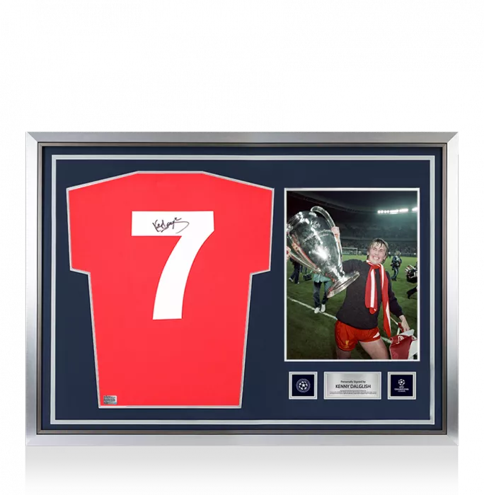 icons Kenny Dalglish Official UEFA Champions League Back Signed and Hero Framed Liverpool FC 1978 Home Shirt