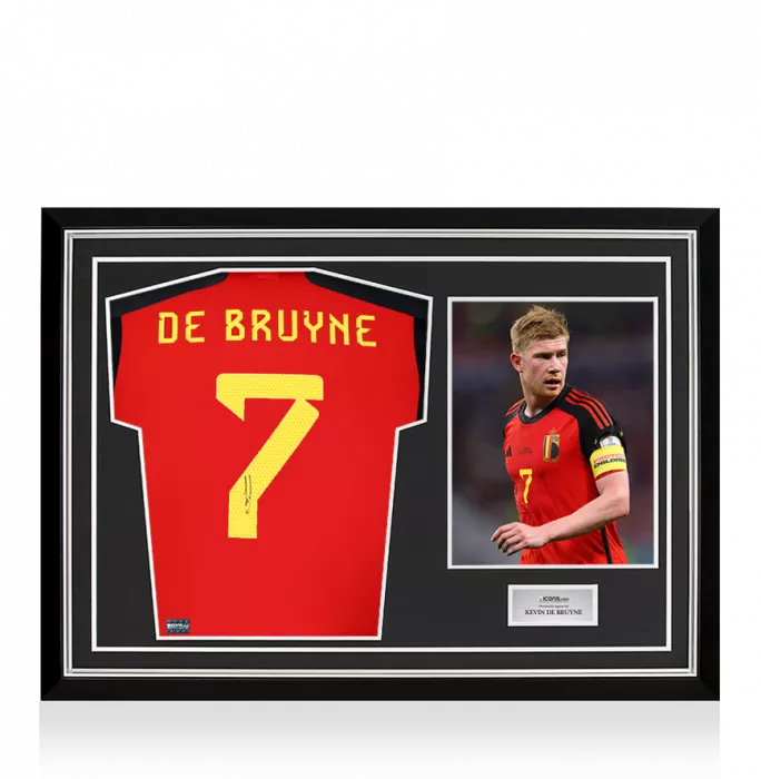 icons Kevin De Bruyne Signed Belgium 2022 Home Shirt In Hero Frame: Option 1