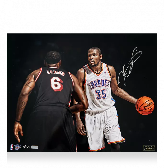 icons Kevin Durant Signed Oklahoma City Thunder Photo: Taking On LeBron