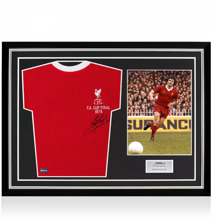 Icons Kevin Keegan Front Signed Retro Liverpool Shirt 1974 FA Cup Final Edition In Hero Frame: Option 1