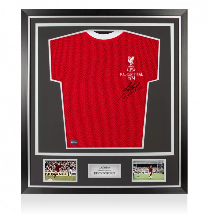 icons Kevin Keegan Front Signed Retro Liverpool Shirt In Classic Frame: 1974 FA Cup Final Edition