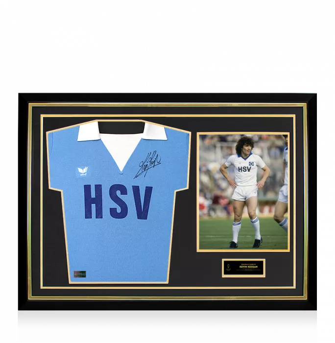 Icons Kevin Keegan Official Ballon D'Or™ Front Signed And Hero Framed Hamburg SV 1977-1980 Home Shirt