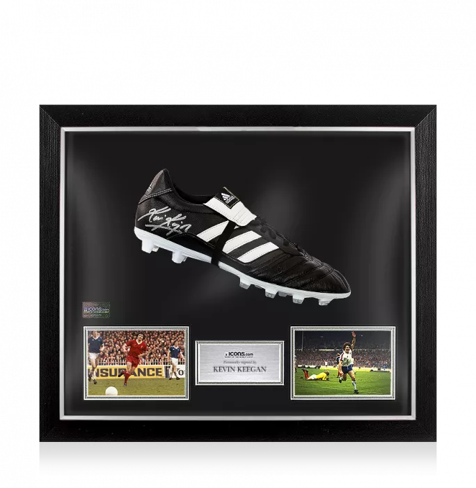 icons Kevin Keegan Signed Black and White Adidas Gloro Boot In Bubble Frame: Option 1