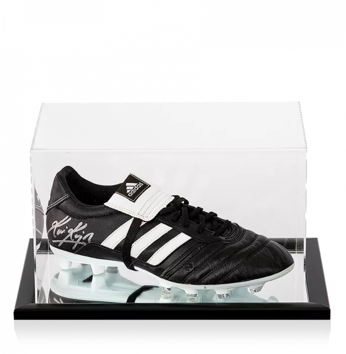 icons Kevin Keegan Signed Black and White Adidas Gloro Boot In Acrylic Case