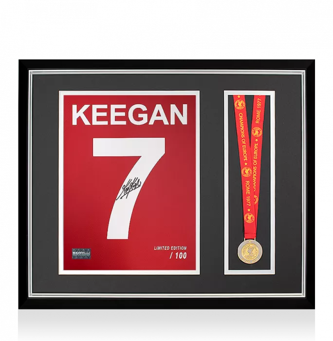 Icons Kevin Keegan Signed Liverpool Shirt Print In 1977 European Cup Medal Frame
