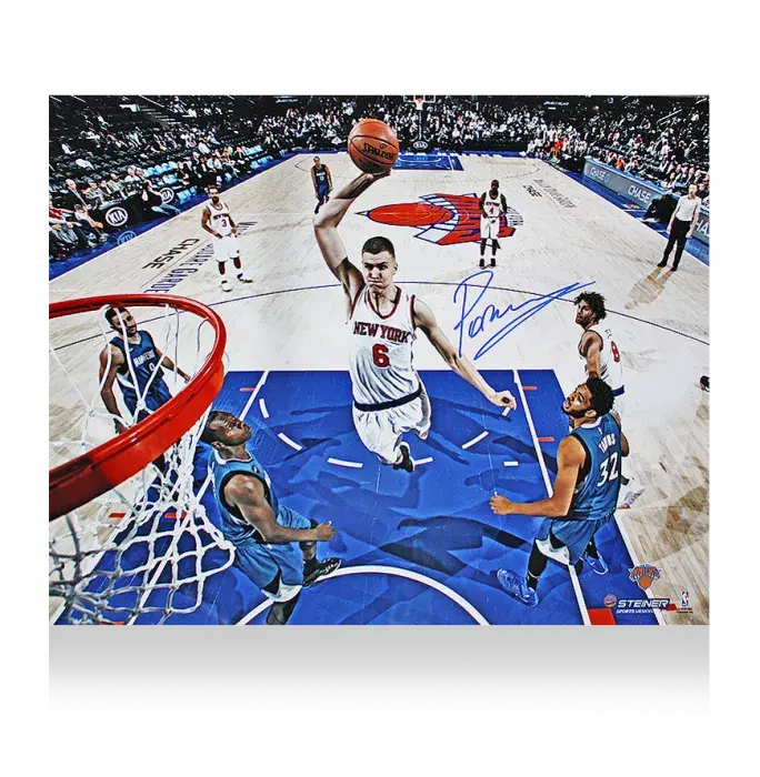 icons Kristaps Porzingis Signed New York Knicks Photo: Dunk vs Timberwolves