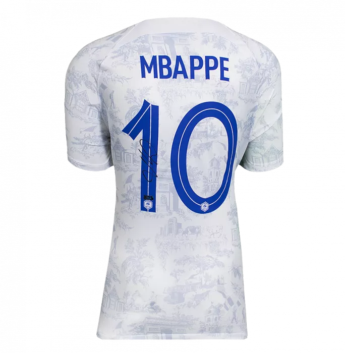 Icons Kylian Mbappe Back Signed France 2022 Away Shirt In Hero Frame: Option 1