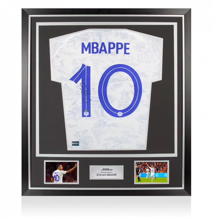 icons Kylian Mbappe Back Signed France 2022 Away Shirt In Classic Frame