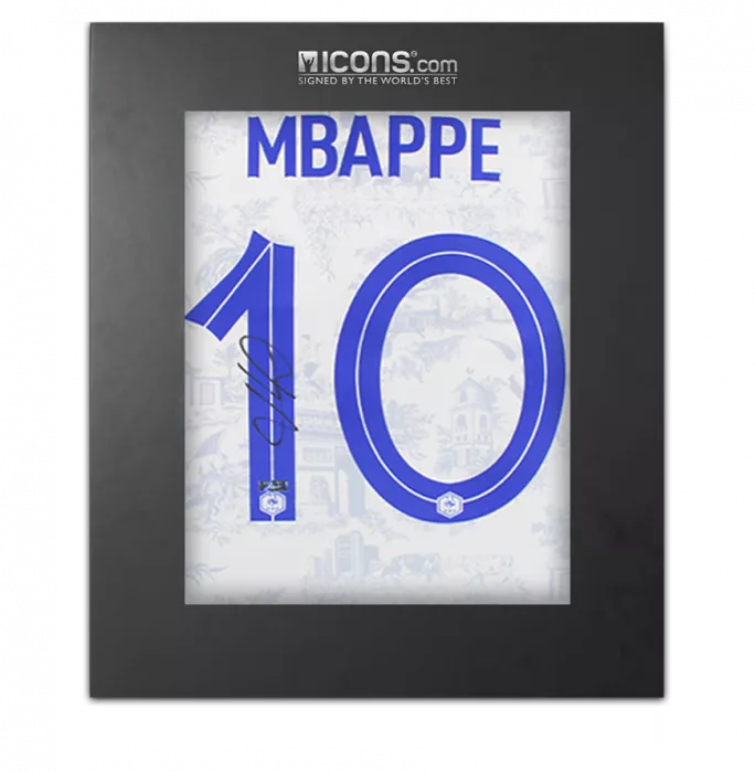 icons Kylian Mbappe Back Signed France 2022 Away Shirt In Deluxe Packaging