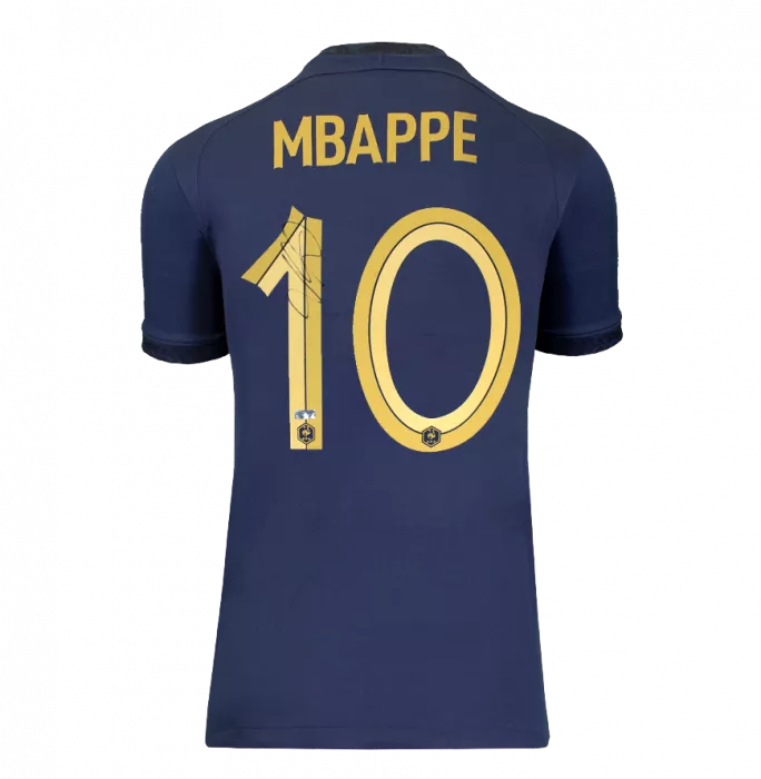 Icons Kylian Mbappe Back Signed France 2022 Home Shirt In Hero Frame: Option 1
