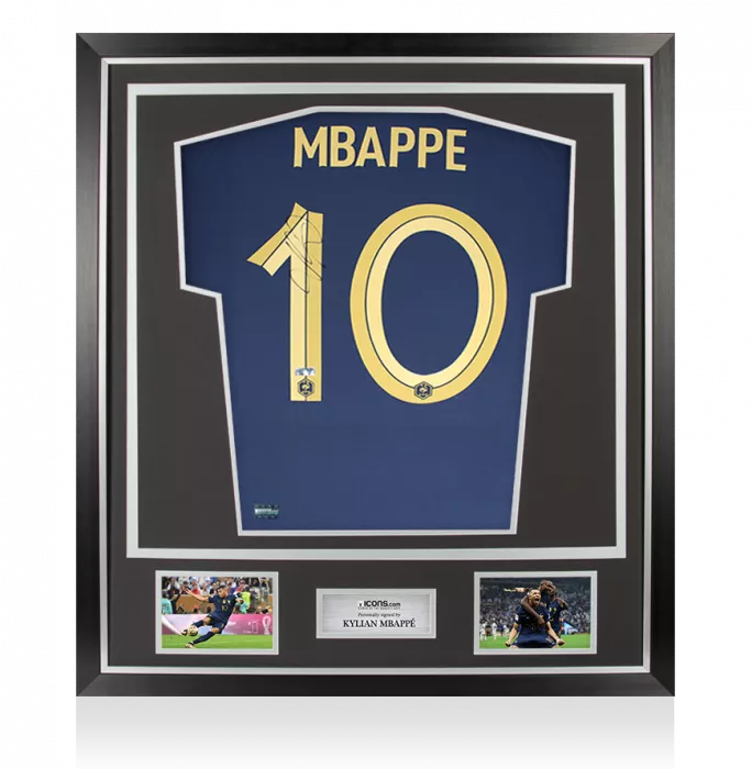 icons Kylian Mbappe Back Signed France 2022 Home Shirt In Classic Frame