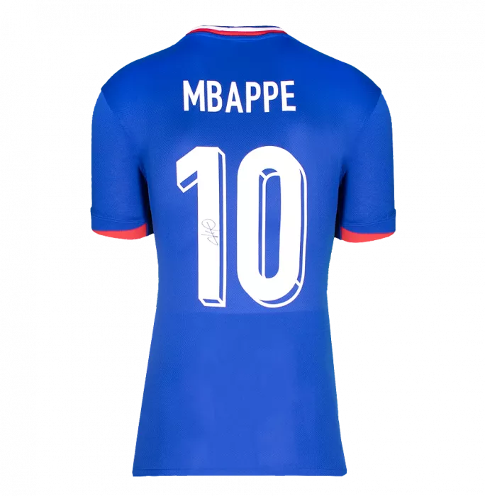 Icons Kylian Mbappe Back Signed France 2024 Home Shirt With Fan Style Numbers In Classic Frame