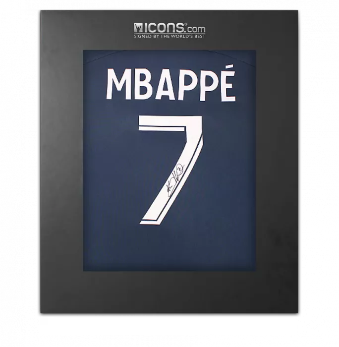 icons Kylian Mbappe Back Signed Paris Saint-Germain 2022-23 Home shirt with Fan Style Numbers In Deluxe Packaging