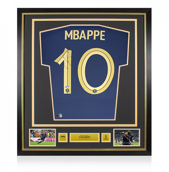 icons Kylian Mbappe Official 2022 FIFA World Cup™ Back Signed and Framed France 2022 Home Shirt