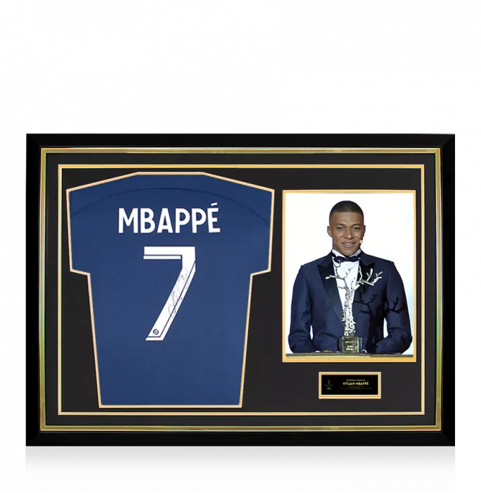 Icons Kylian Mbappe Official Ballon D'Or™ Signed And Hero Framed Paris St-Germain 2022-23 Home Shirt: 2018 Kopa Trophy Winner