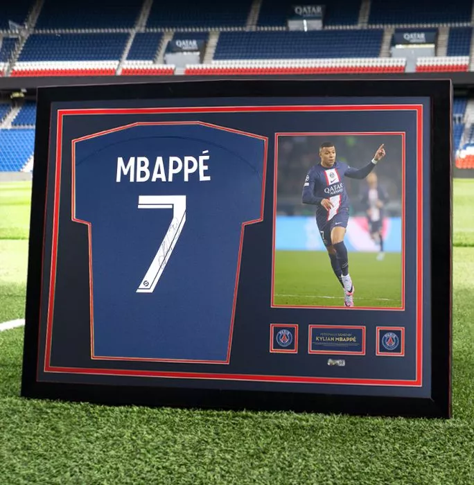 Icons Kylian Mbappe Official Paris Saint-Germain Back Signed And Framed 2022-23 Home Shirt