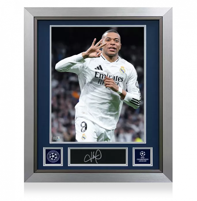 Icons Kylian Mbappe Official UEFA Champions League Signed Plaque And Photo Frame