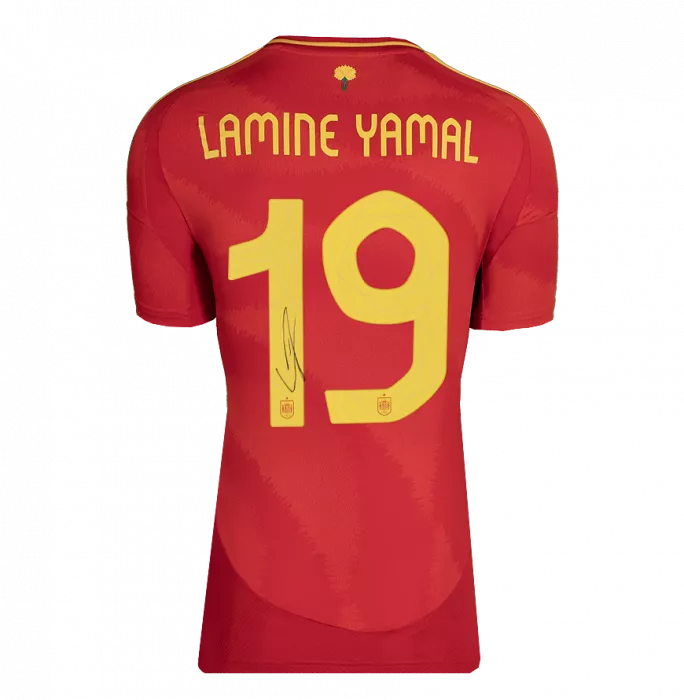 Icons Lamine Yamal Back Signed Spain 2024-25 Home Shirt In Hero Frame: Option 1
