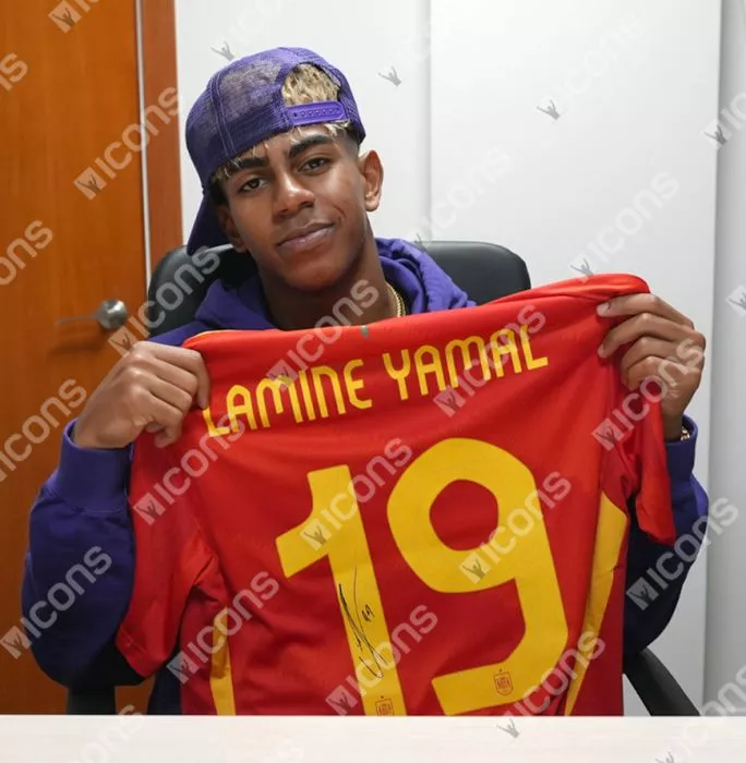 Icons Lamine Yamal Back Signed Spain 2024-25 Home Shirt In Hero Frame: Option 1