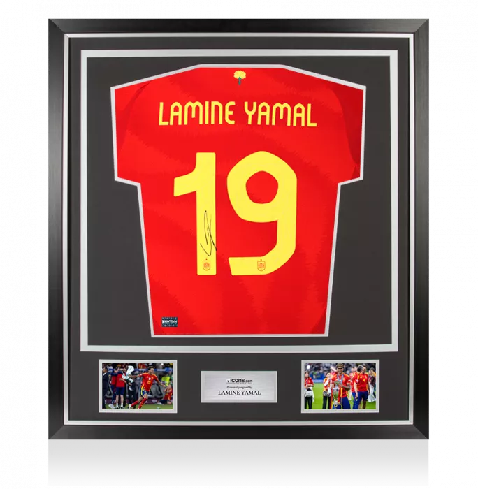 icons Lamine Yamal Back Signed Spain 2024-25 Home Shirt In Classic Frame