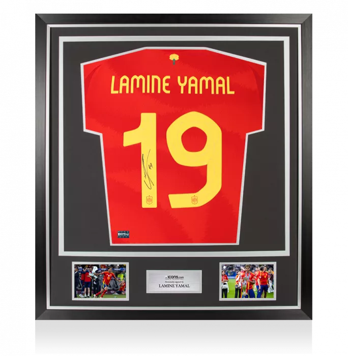 icons Lamine Yamal Back Signed Spain 2024-25 Home Shirt In Classic Frame