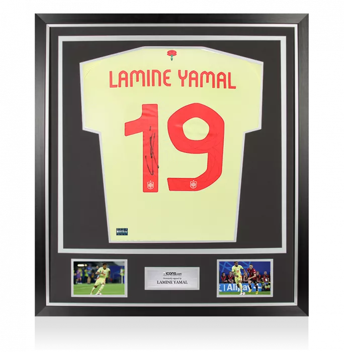 icons Lamine Yamal Back Signed Spain 2024 Away Shirt In Classic Frame