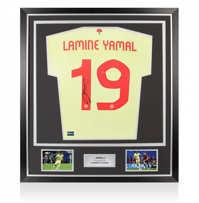 icons Lamine Yamal Back Signed Spain 2024 Away Shirt In Classic Frame