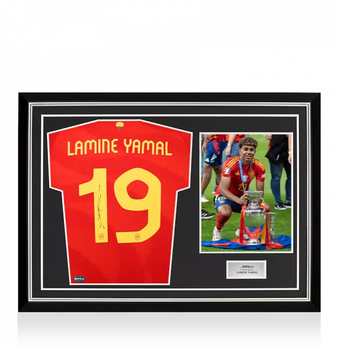icons Lamine Yamal Back Signed Spain 2024 Home Shirt In Hero Frame: Option 1