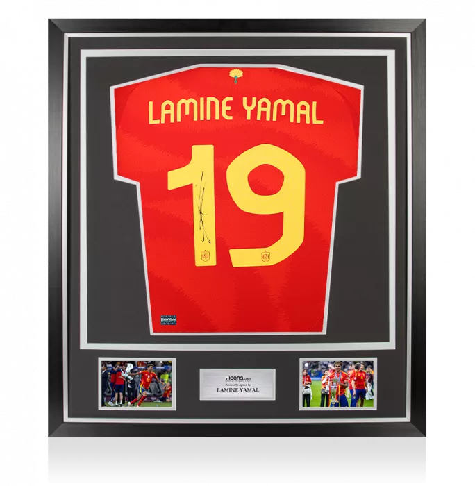 icons Lamine Yamal Back Signed Spain 2024 Home Shirt In Classic Frame