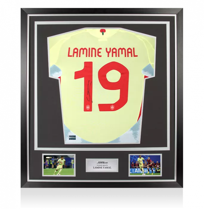 icons Lamine Yamal Back Signed Spain Authentic 2024-25 Away Shirt In Classic Frame
