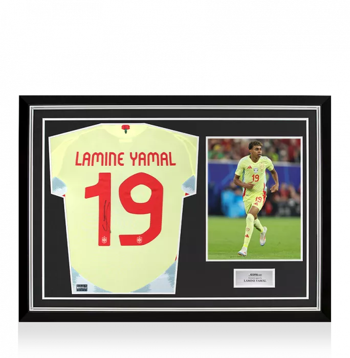 icons Lamine Yamal Back Signed Spain Authentic 2024-25 Away Shirt In Hero Frame: Option 1