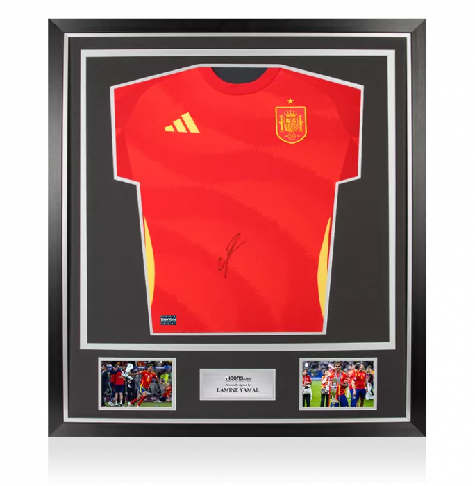 icons Lamine Yamal Front Signed Spain 2024-25 Home Shirt In Classic Frame