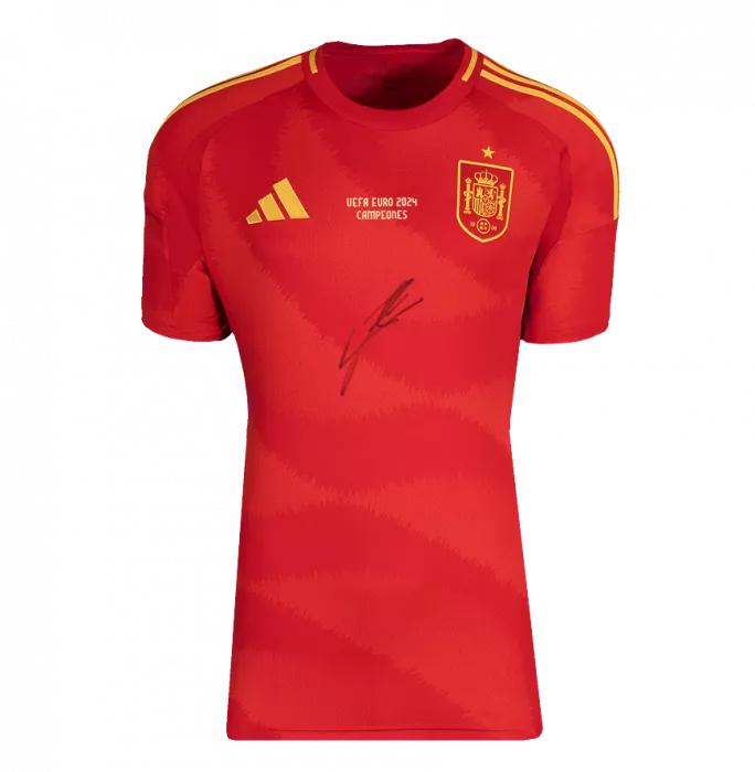 Icons Lamine Yamal Front Signed Spain 2024-25 Home Shirt In Hero Frame Option 1: EURO Campeones 2024 Edition