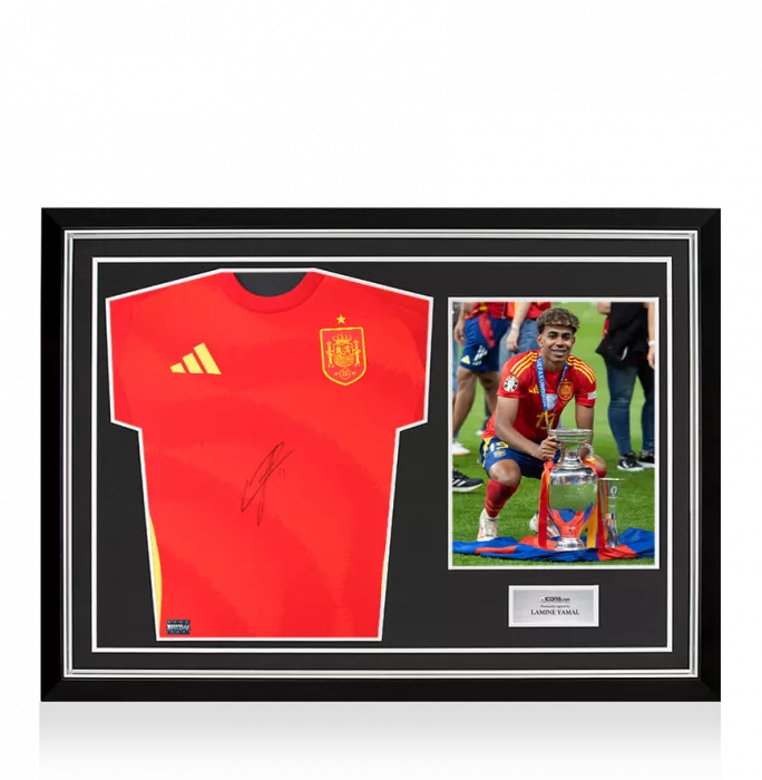 icons Lamine Yamal Front Signed Spain 2024-25 Home Shirt In Hero Frame: Option 1