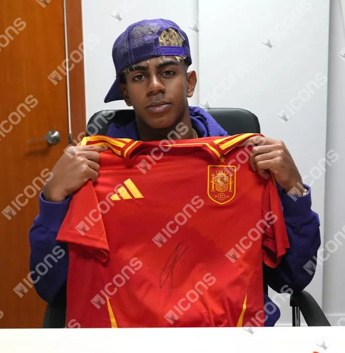 Icons Lamine Yamal Front Signed Spain 2024-25 Home Shirt In Classic Frame