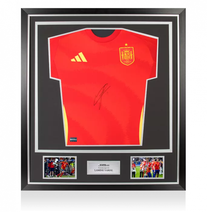 icons Lamine Yamal Front Signed Spain 2024-25 Home Shirt In Classic Frame
