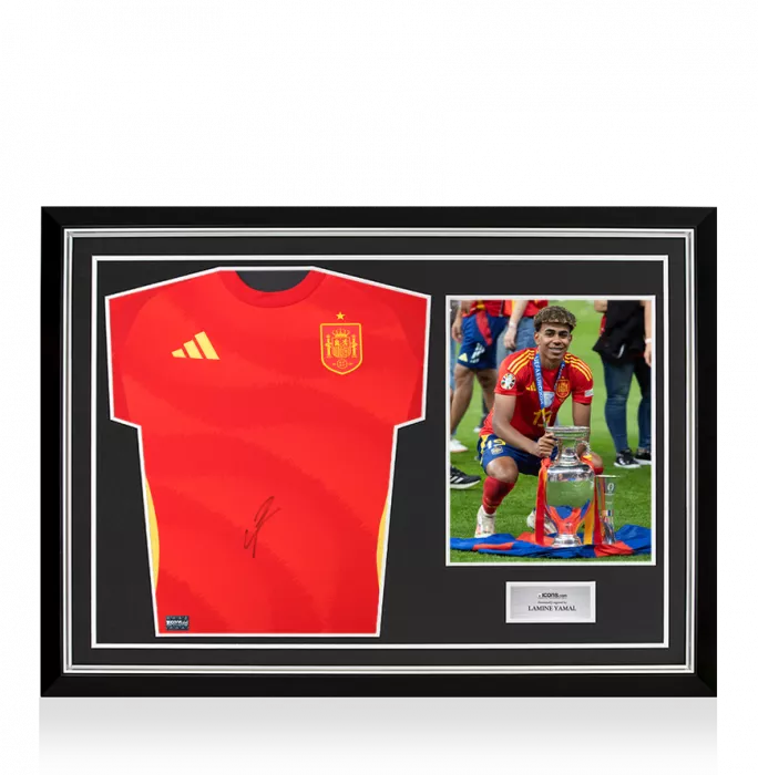 icons Lamine Yamal Front Signed Spain 2024-25 Home Shirt In Hero Frame: Option 1