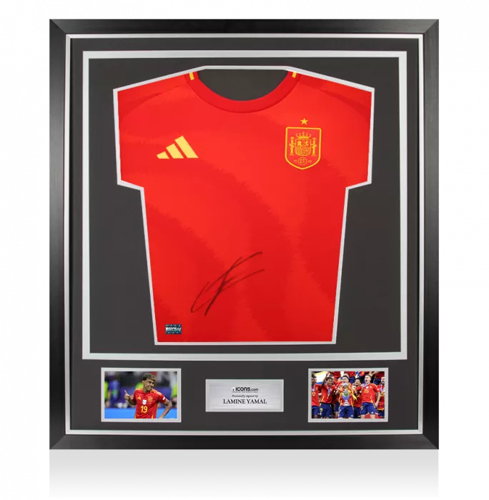 icons Lamine Yamal Front Signed Spain 2024 Home Shirt In Classic Frame