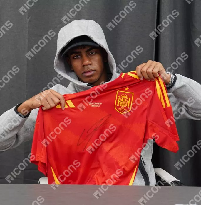 Icons Lamine Yamal Front Signed Spain 2024 Home Shirt In Hero Frame: UEFA EURO 2024 Campeones Edition