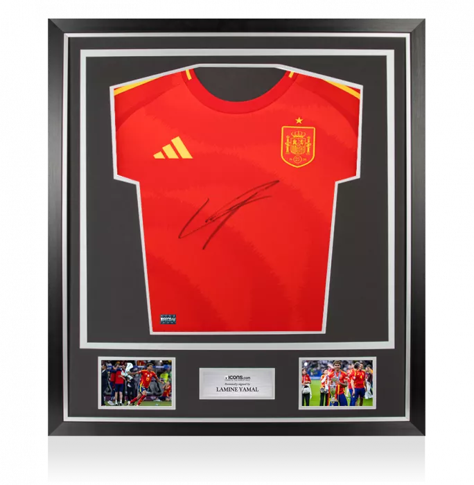 icons Lamine Yamal Front Signed Spain 2024 Home Shirt In Classic Frame