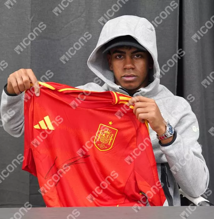 Icons Lamine Yamal Front Signed Spain 2024 Home Shirt In Hero Frame: Option 1