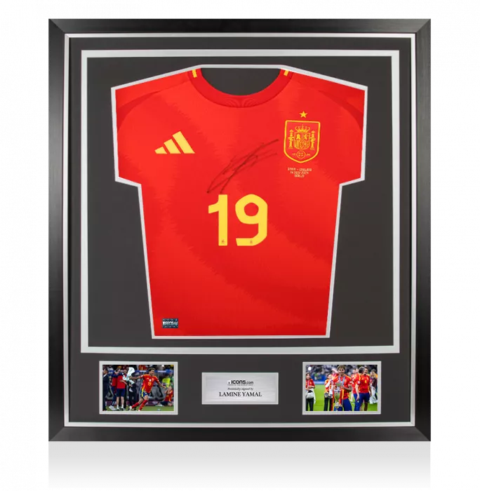 icons Lamine Yamal Front Signed Spain 2024 Home Shirt In Classic Frame: UEFA EURO 2024 Final Edition