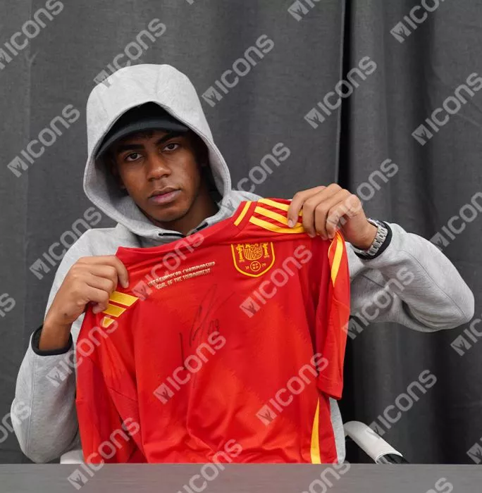 Icons Lamine Yamal Front Signed Spain 2024 Home Shirt: UEFA European Championship Goal Of The Tournament Edition In Hero Frame: Option 1