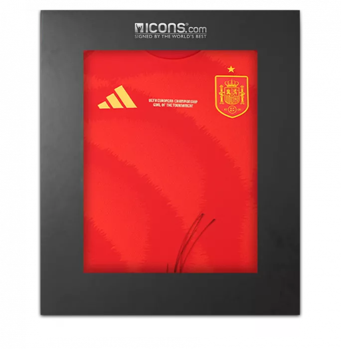 icons Lamine Yamal Front Signed Spain 2024 Home Shirt: UEFA European Championship Goal of the Tournament Edition In Deluxe Packaging