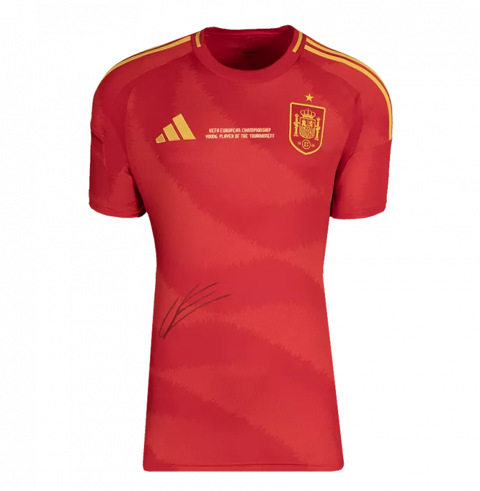 Icons Lamine Yamal Front Signed Spain 2024 Home Shirt: UEFA European Championship Young Player Of The Tournament Edition In Hero Frame: Option 1