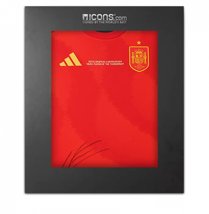 icons Lamine Yamal Front Signed Spain 2024 Home Shirt: UEFA European Championship Young Player of the Tournament Edition In Deluxe Packaging
