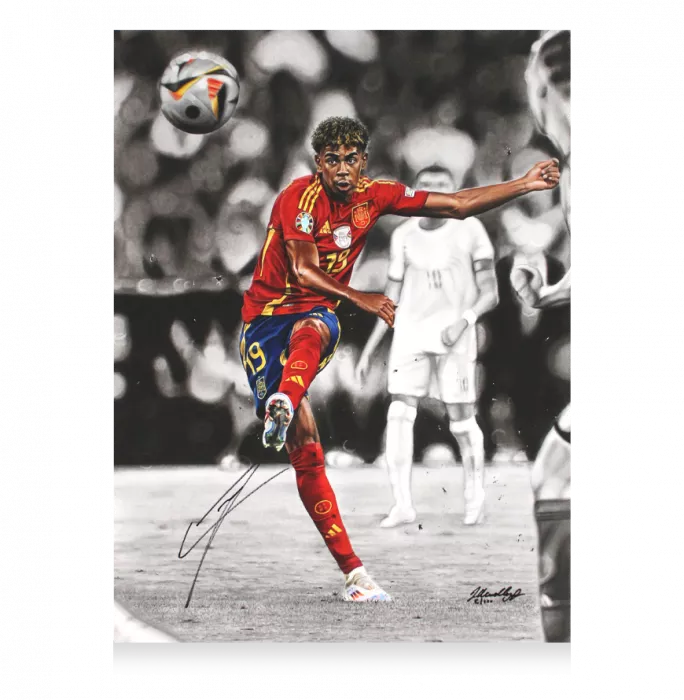 Icons Lamine Yamal Official Signed Tribute Artwork In Black Wooden Frame: EURO 2024 Star